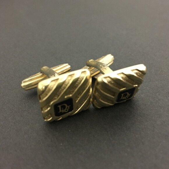 Christian Dior Logo Gold Tone Cufflinks /1J2396 - Picture 1 of 8